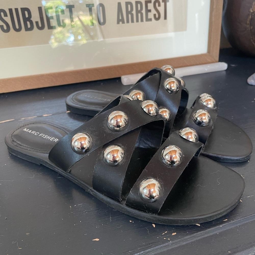 Marc Fisher Black Sandals with Metallic Accents